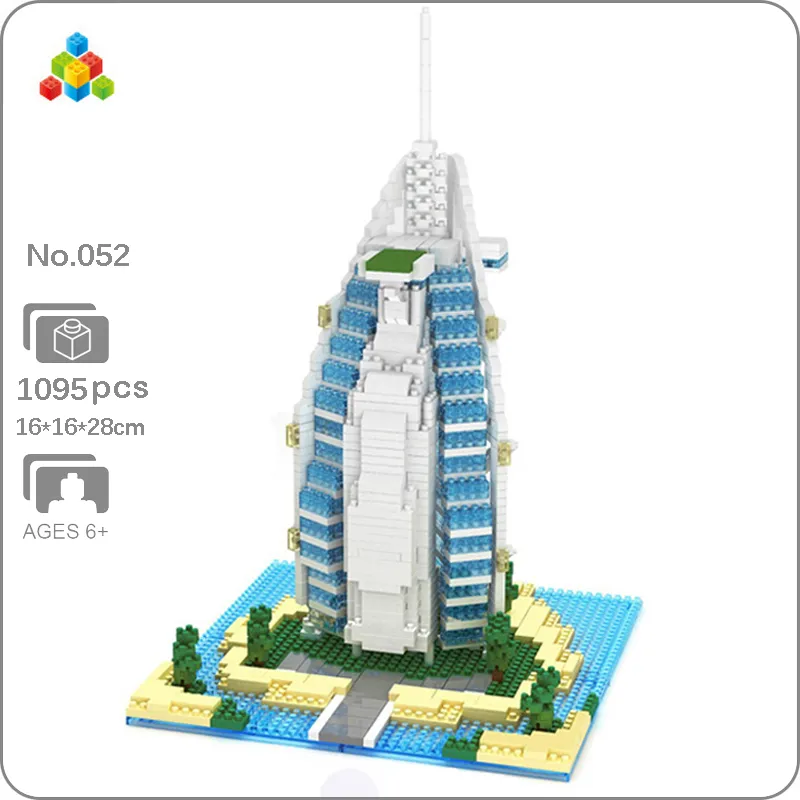 YZ 052 World Architecture Dubai Burj Al Arab Hotel Island Tower Mini Diamond Blocks Bricks Building - LOZ Blocks Store