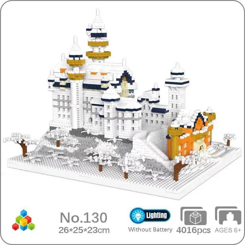 YZ 130 World Architecture Winter Snow New Swan Stone Castle Palace LED Light Mini Diamond Blocks - LOZ Blocks Store