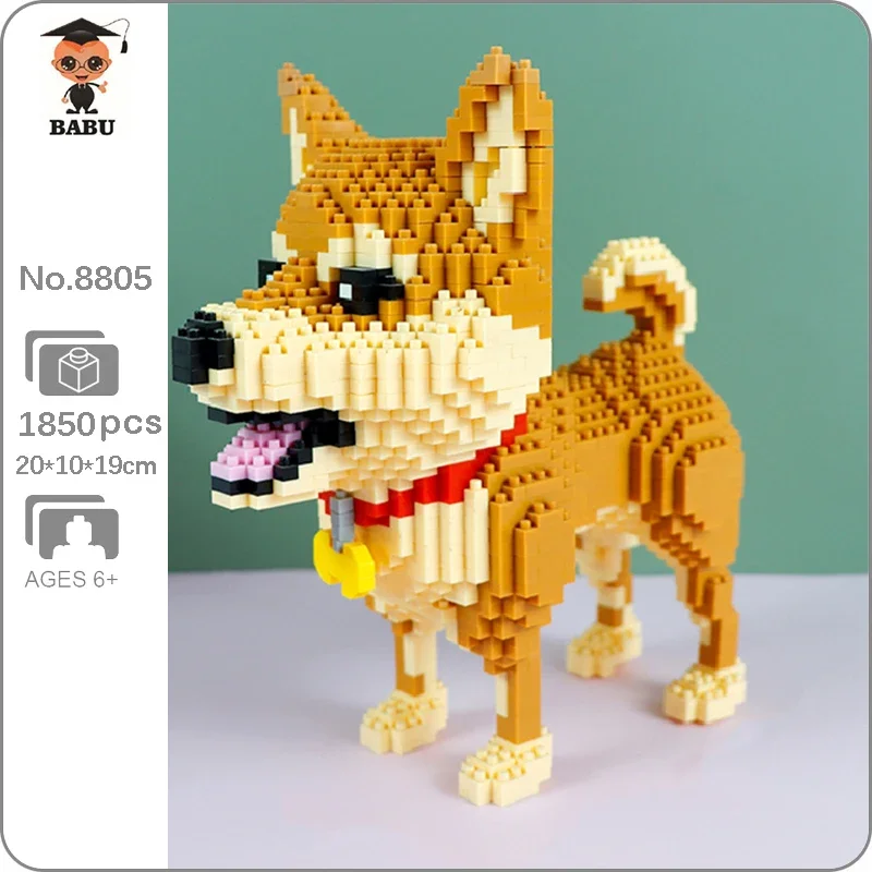 Babu 8805 Animal World Shiba Inu Dog Bone Bell Necklace Pet Doll DIY Mini Diamond Blocks - LOZ Blocks Store