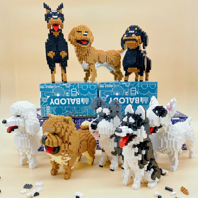 Balody Husky Schnauzer Dachshund Bull Terrier Poodle Doberman Dog Pet Animal DIY Mini Diamond Blocks Bricks 1 - LOZ Blocks Store