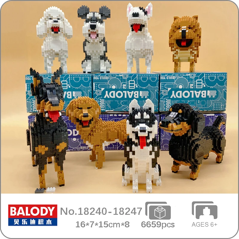Balody Husky Schnauzer Dachshund Bull Terrier Poodle Doberman Dog Pet Animal DIY Mini Diamond Blocks Bricks - LOZ Blocks Store